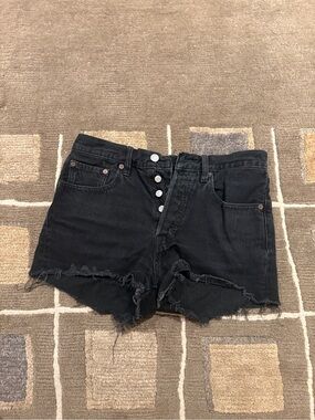 Black Levi’s High-Rise Distressed Denim Shorts